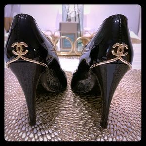 Chanel Black Peep Toe Pumps